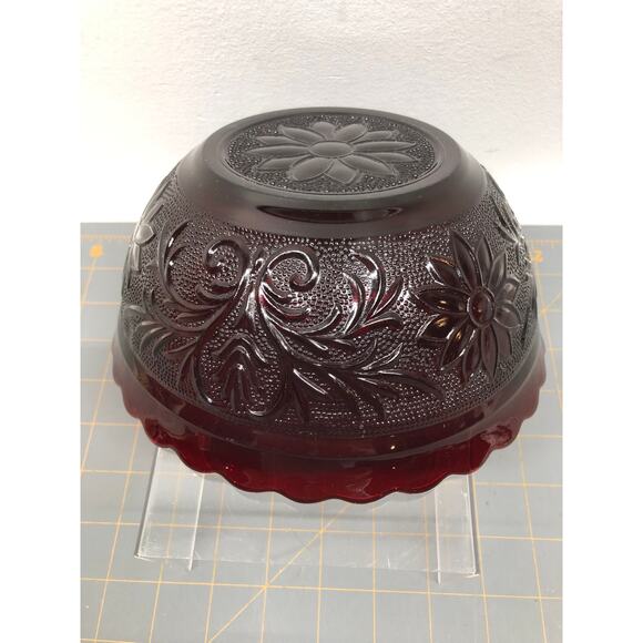 Vintage Anchor Hocking Ruby Red Glass Scalloped Bowl 8 1/4" USA - Picture 7 of 7